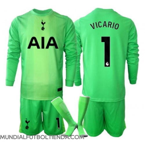 Camiseta Tottenham Hotspur Guglielmo Vicario #1 Portero Primera Equipación Replica 2025-26 para niños mangas largas (+ Pantalones cortos)